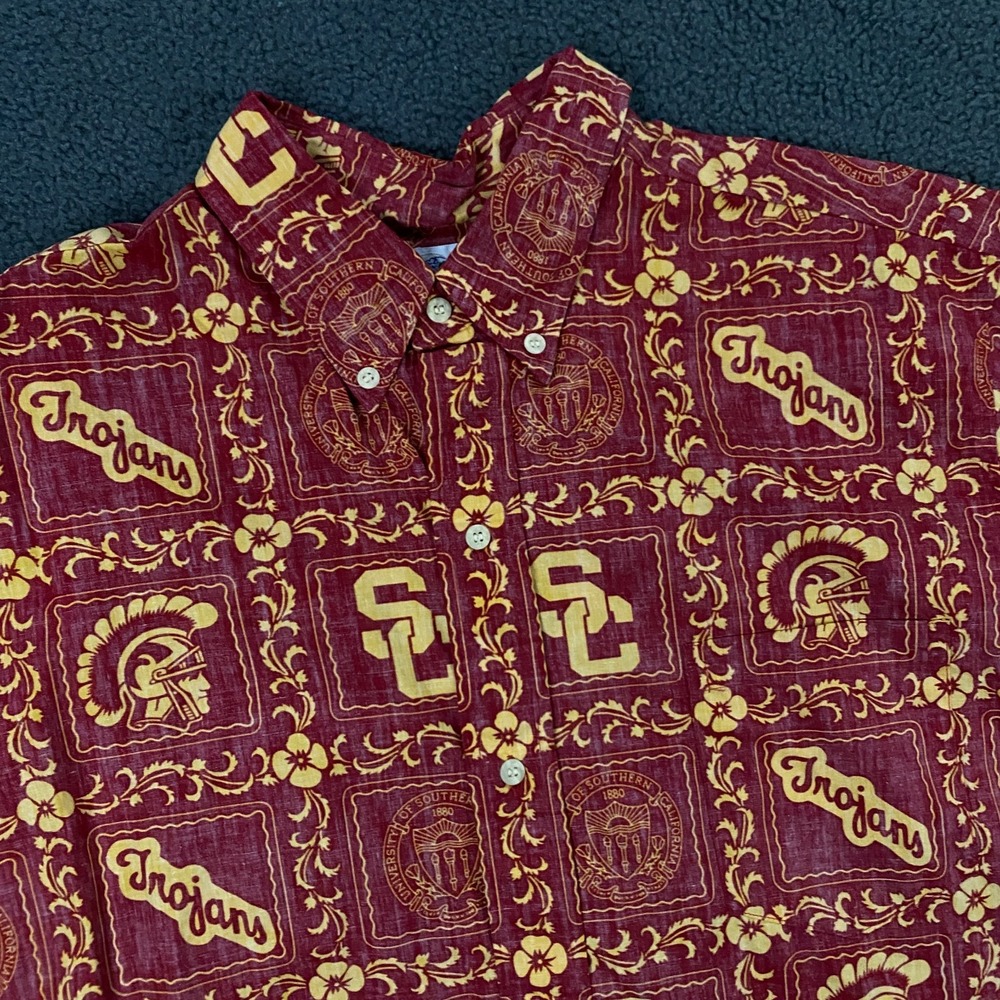 Reyn Spooner USC Hawaiian Shirt Men XL Reverse Print Southern California Vintage